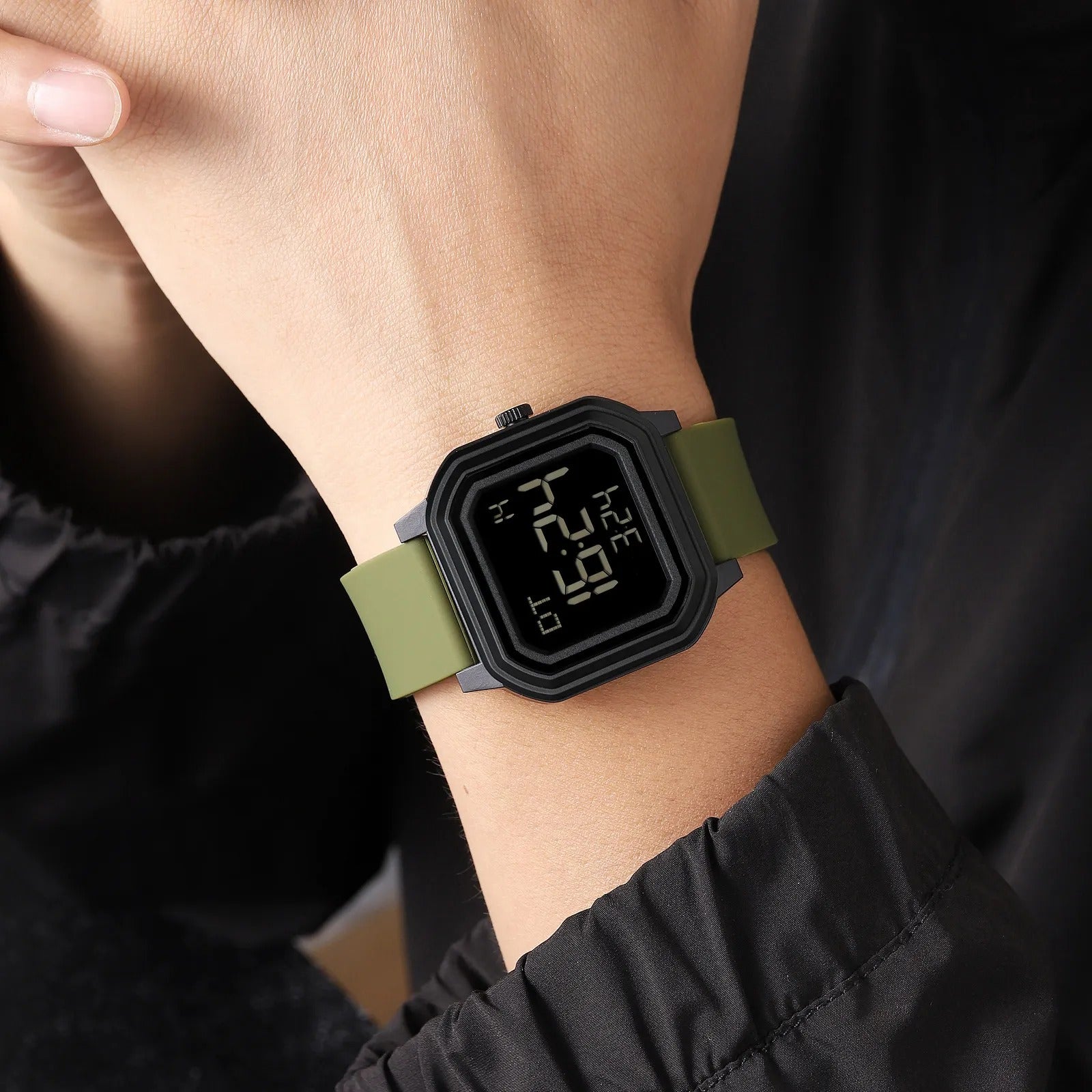 Skmei - 2558 - Minimal Time Digital Watch - Army Green image 2