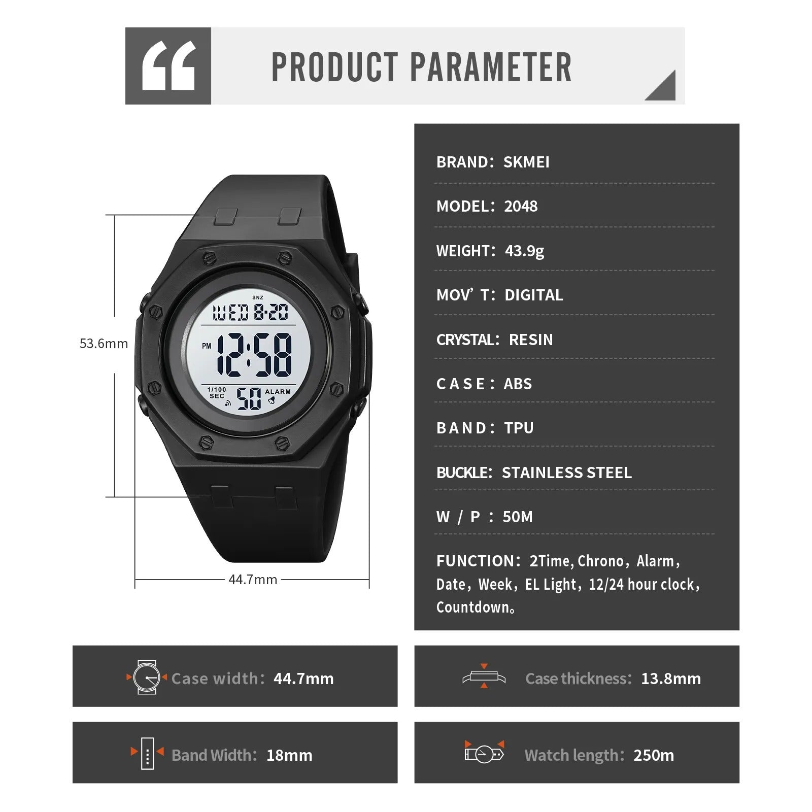 Skmei 2048 Digital Sports Watch - black/white image 8