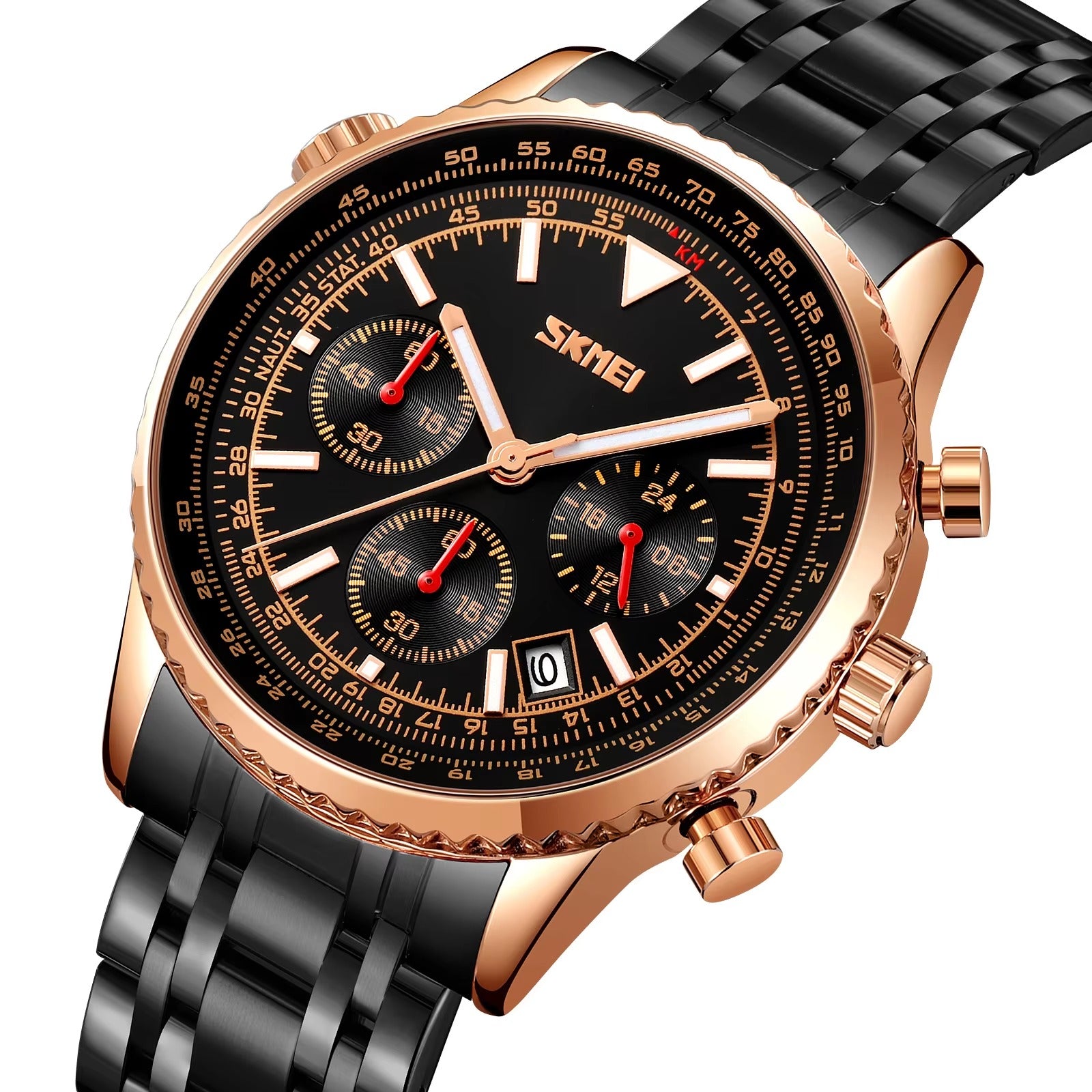 SKMEI 9333 Analog Chronograph Stainless Steel Watch - Rosegold/Black image 0