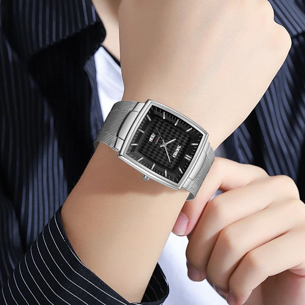 SKMEI - 9311 - Elegant Square Quartz Mesh Edition Watch - silver/black image 3