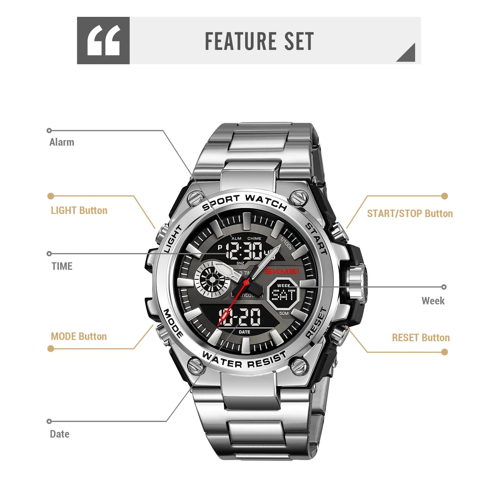 SKMEI - 2416 - Dual Display Sports Watch - silver image 3