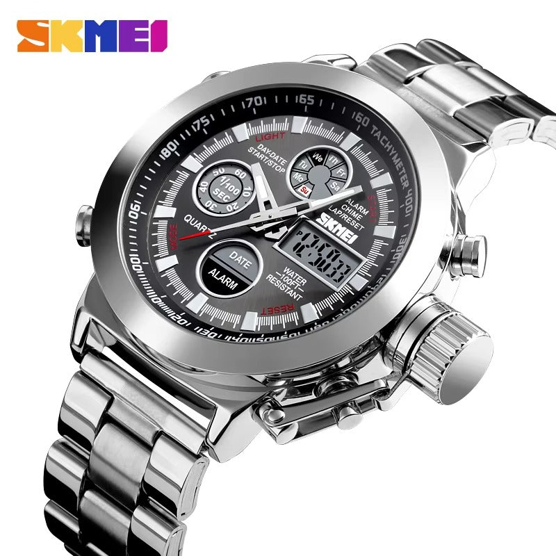 SKMEI - 1515 - Professional Double Display Quartz Watch - silver image 1