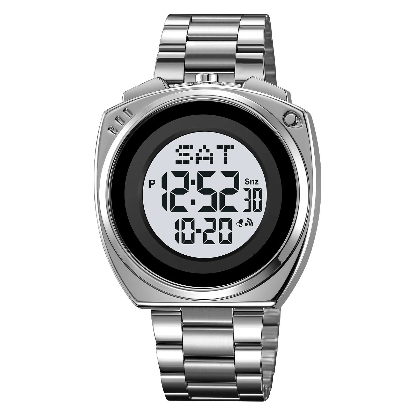 SKMEI 2242 Round Digital Stainless Steel Watch - silver/white image 0
