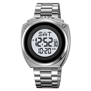 SKMEI 2242 Round Digital Stainless Steel Watch - silver/white image 0
