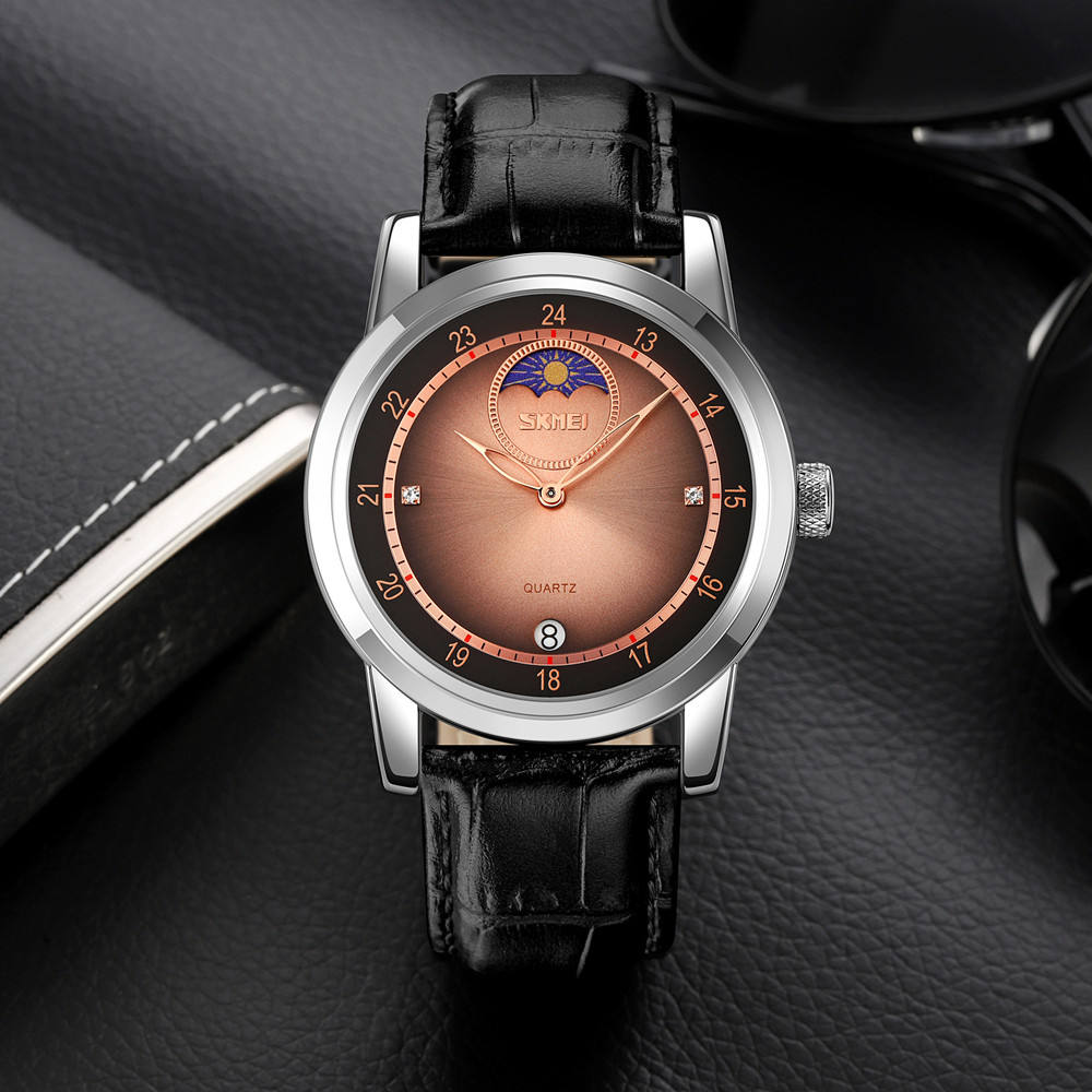 Skmei – 9300 – Elegant Moon Phase Edition Watch – Silver / Rose Gold image 1