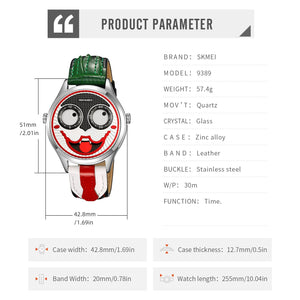 Skmei – 9389 – Whimsical Design Clown Dial Watch – Silver/Black image 5