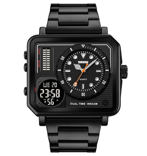 SKMEI - 2025 - LED Backlight Large Screen Multi-Time Zone Waterproof Watch - Black image 2