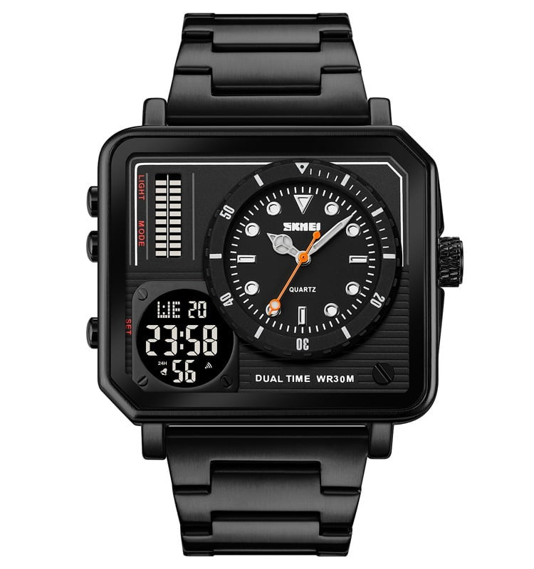 SKMEI - 2025 - LED Backlight Large Screen Multi-Time Zone Waterproof Watch - Black image 2
