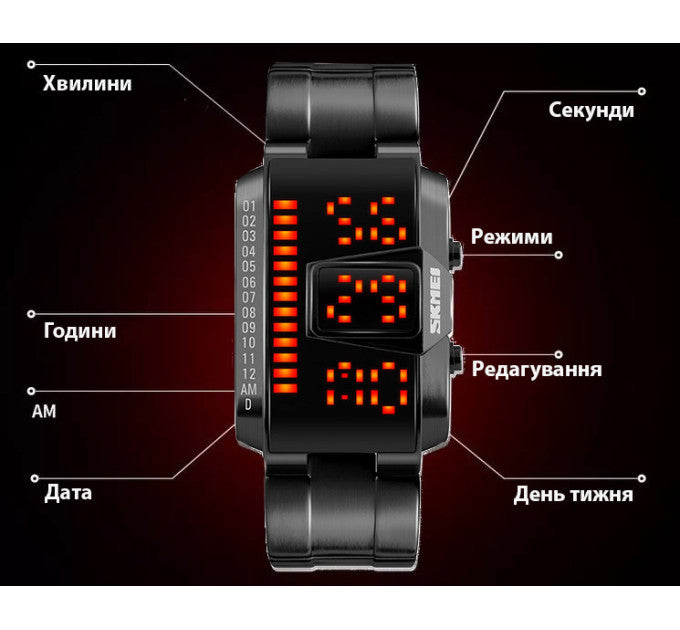 Skmei - 1179 - Digital Stainless Steel Watch - Black image 5