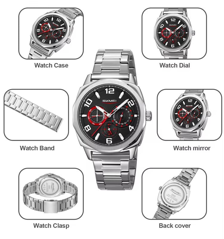 SKMEI - 9350 - 3ATM Waterproof Men Business Watch - Silver/Black image 2