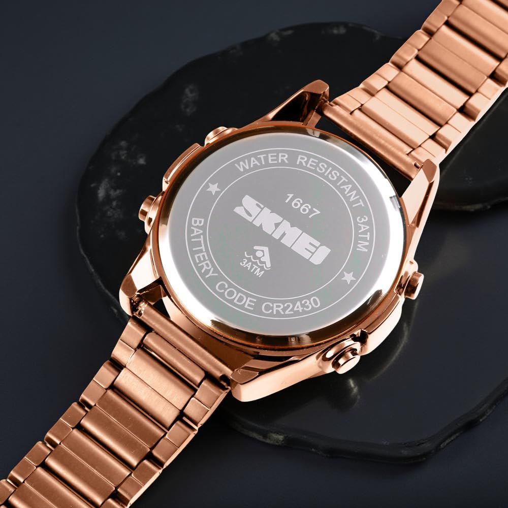 SKMEI - 1667 - Qibla Azan Time Reminder Prayer Watch - Rose gold/white image 2
