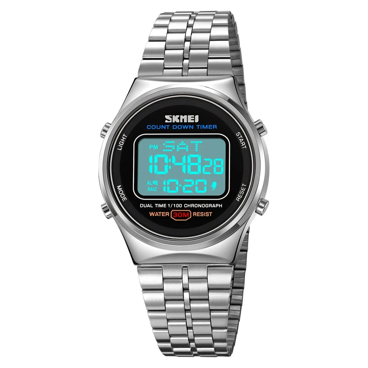 SKMEI 1882 Classic Round Digital Watch - silver/white image 3