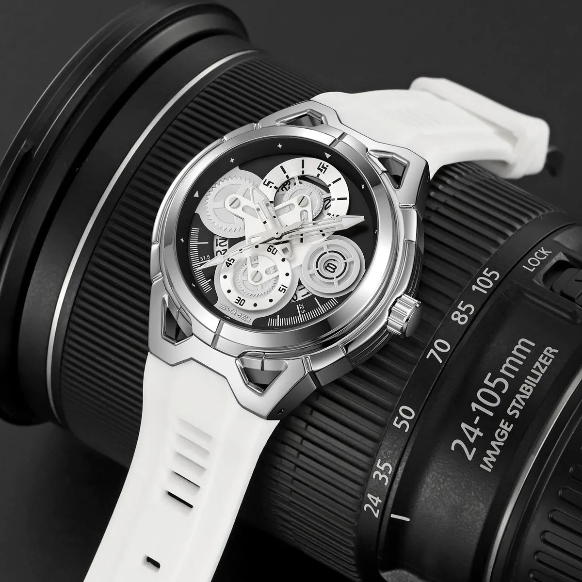 Skmei – 9349 – Silicone Quartz Luxury Watch – Silver/White image 3