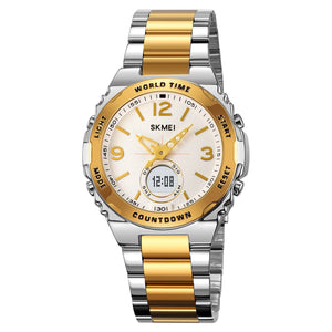 Skmei – 2310 – Digital World Time Analog Watch – Silver/Gold image 1