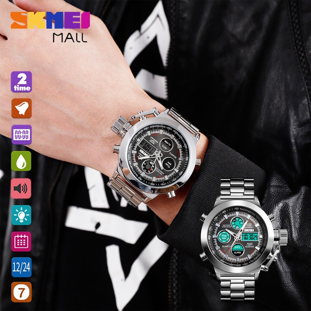SKMEI - 1515 - Professional Double Display Quartz Watch - silver image 2