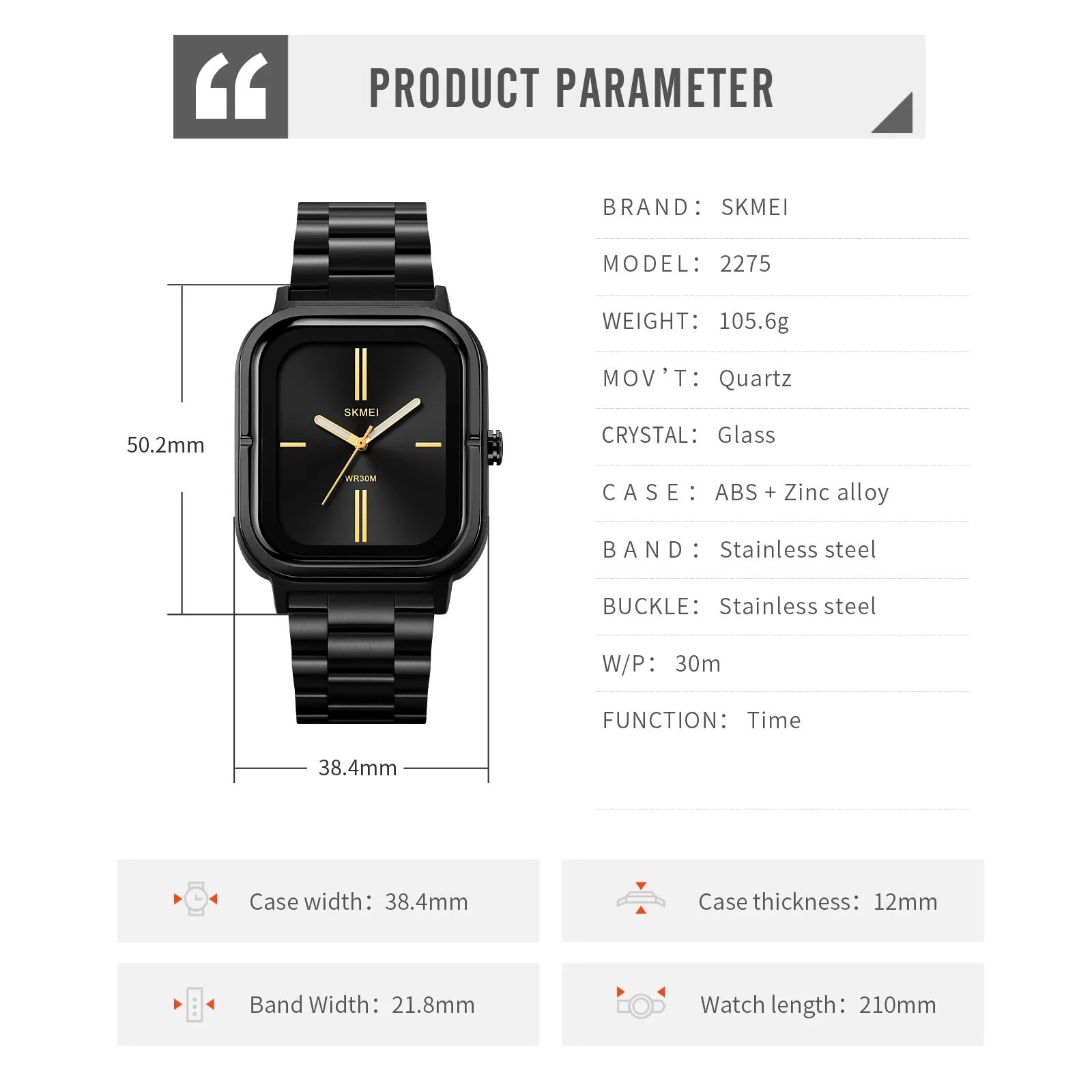 SKMEI - 2275 - 30m Waterproof Watch For Men - Black/Gold image 4
