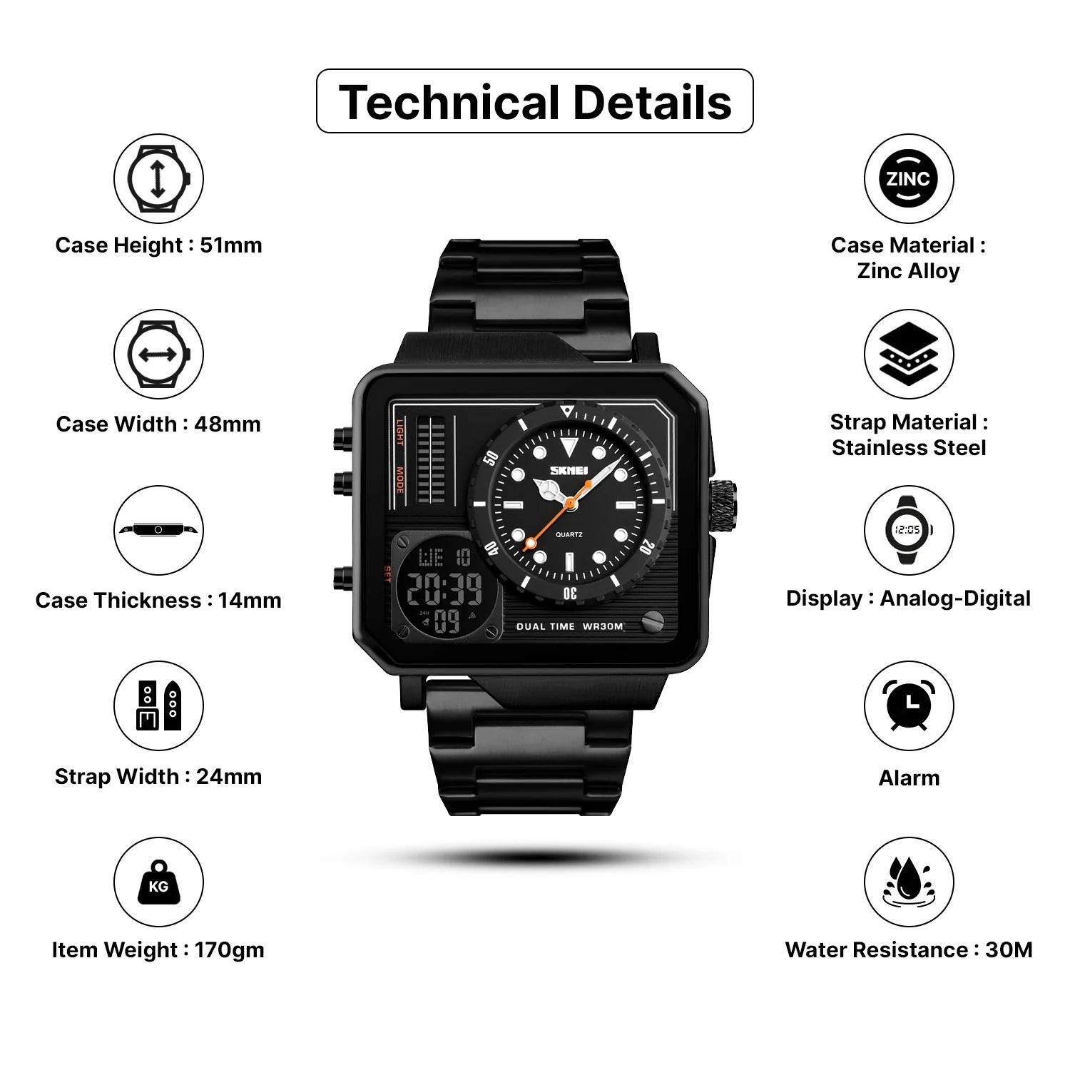 SKMEI - 1392 - High Quality Luxury Watch - Black image 3