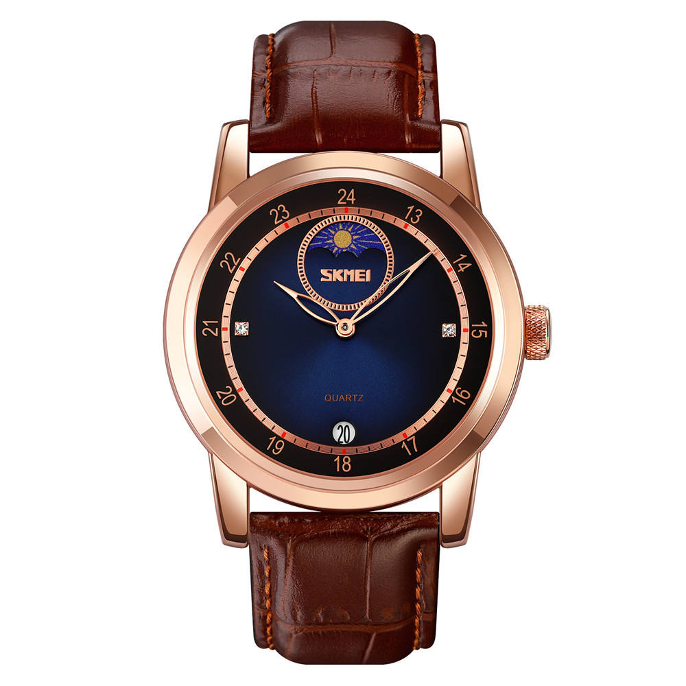 Skmei – 9300 – Elegant Moon Phase Edition Watch – Rose Gold / Blue image 1