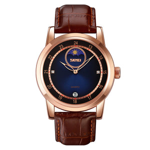 Skmei – 9300 – Elegant Moon Phase Edition Watch – Rose Gold / Blue image 1