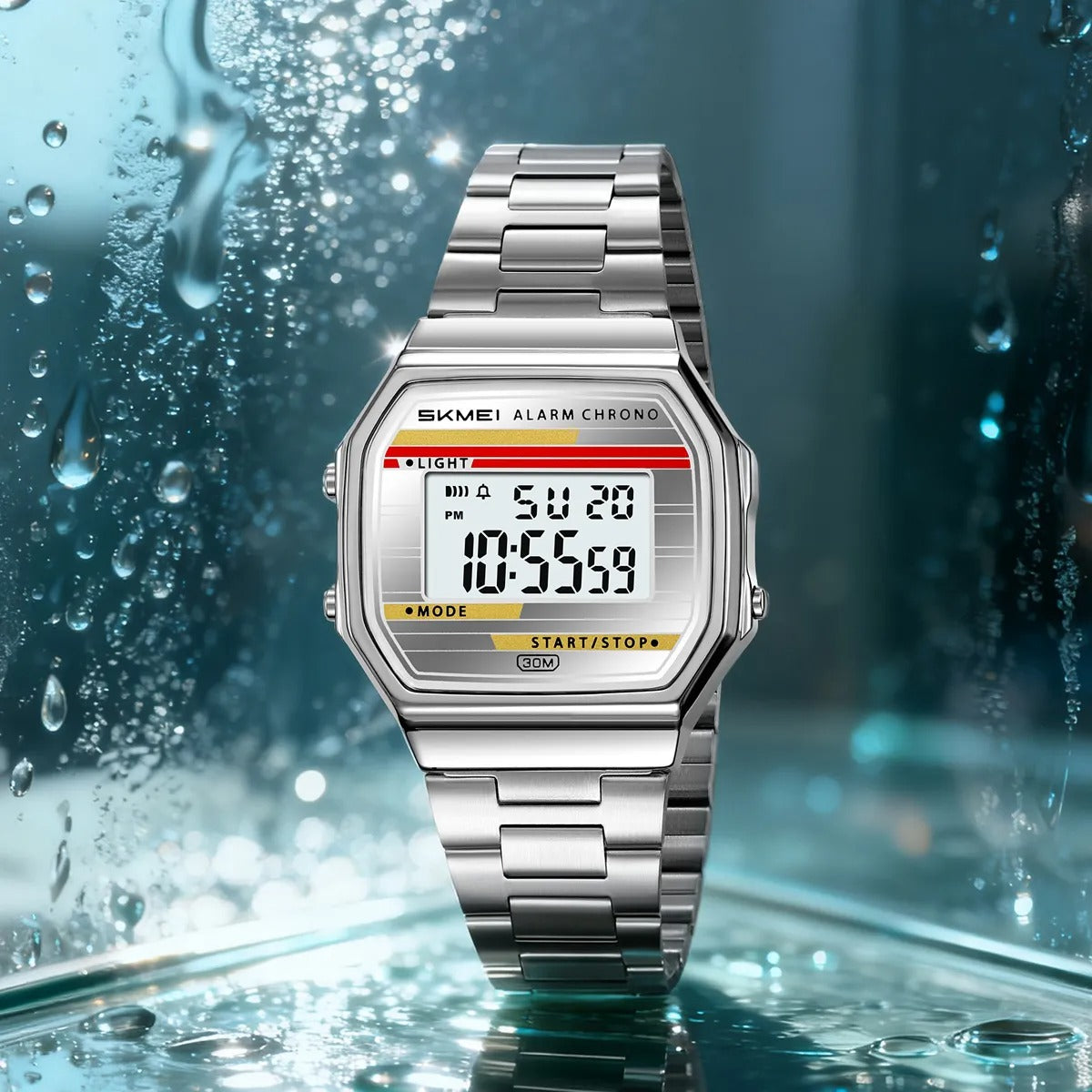 Skmei – 2514 – Digital Stainless Steel Band Watch - Silver / Silver image 0