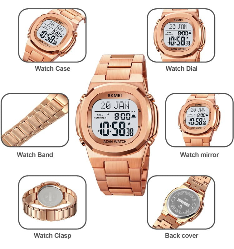 SKMEI - 2036 - Qibla Azan Time Reminder Prayer Watch - Rosegold/white image 2