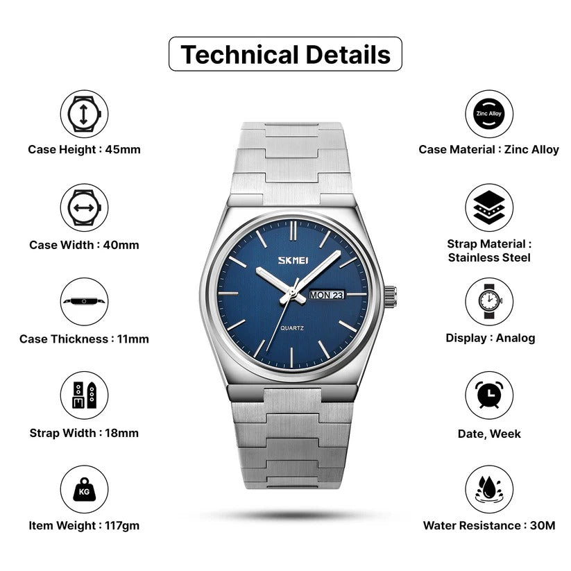 SKMEI - 9288 - Business Class Luxury Watch - Silver/Blue image 6
