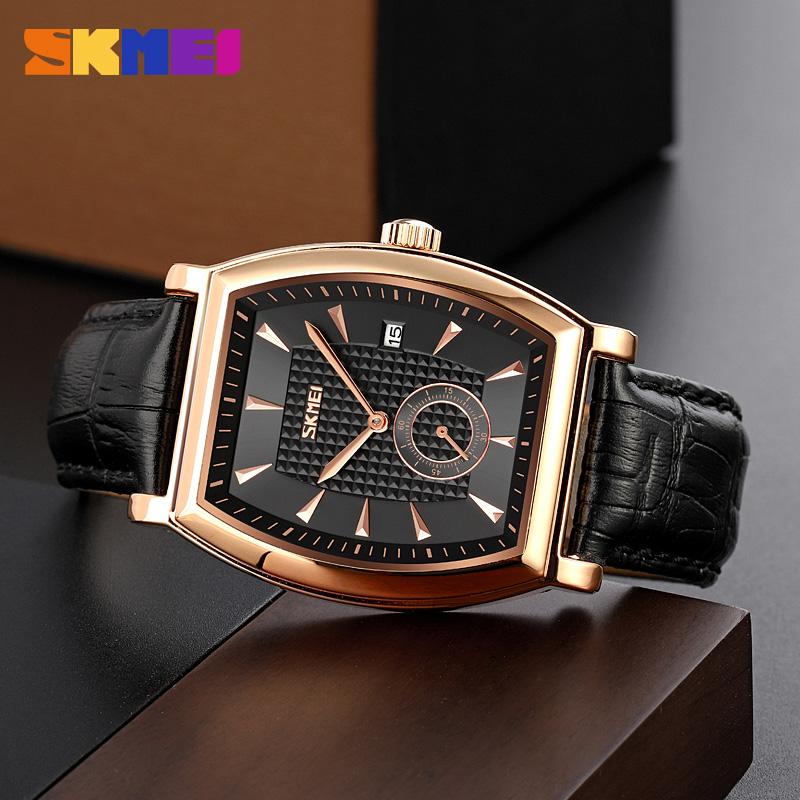 Skmei- 9306 - Leather Strap Quartz Alloy case Downsecond - rose gold/black image 0