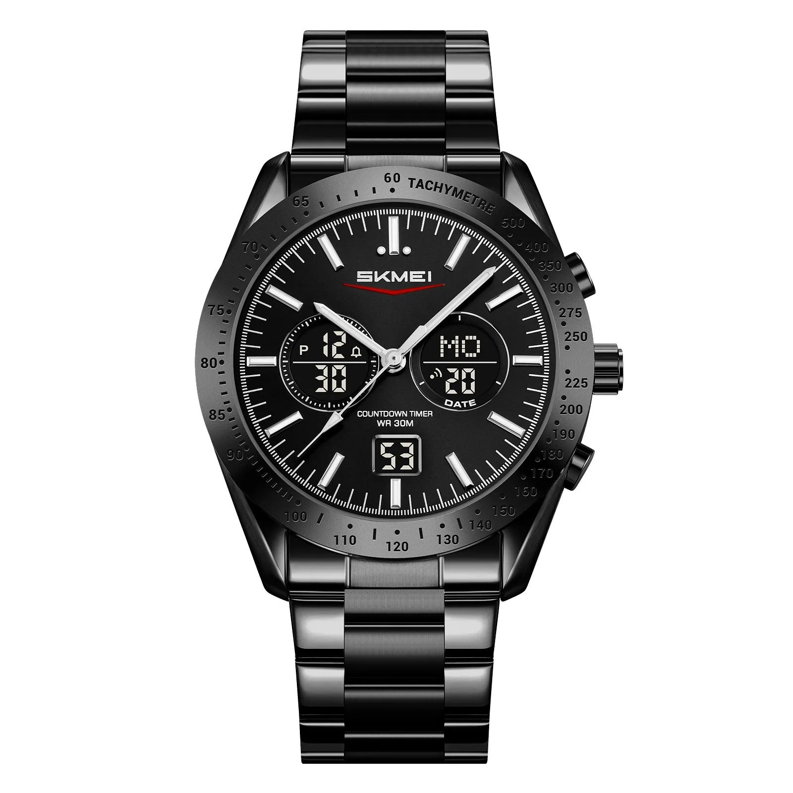 SKMEI 2503 Digital Tachymetre Countdown Timer Watch - black/black/black/steel image 0