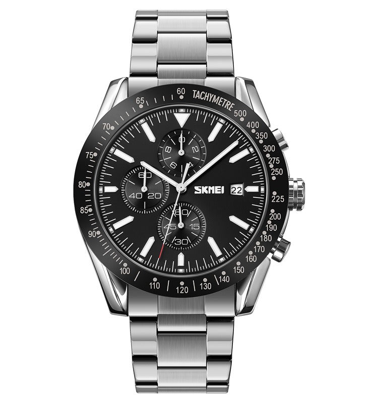 SKMEI - 9253 - Elite Chronograph Watch - Silver/Black-Steel image 3