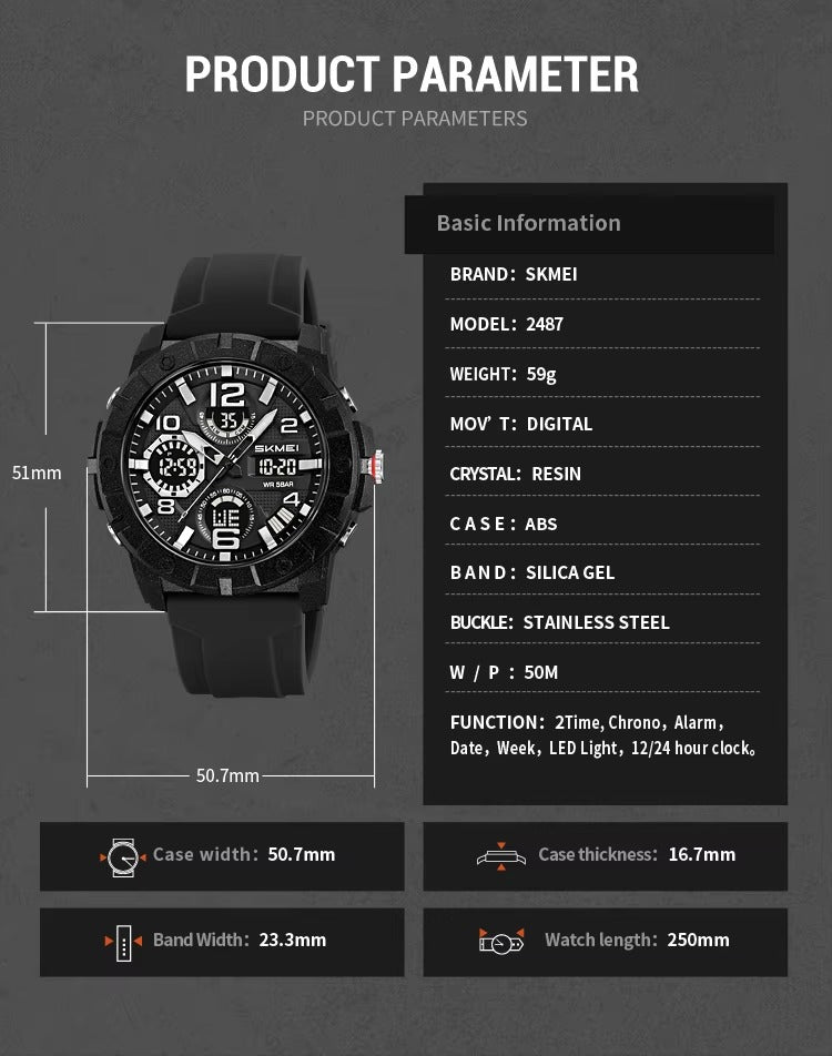 Skmei - 2487 - Urban Storm Dual Display Watch - Black image 5