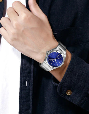 SKMEI - 9257 - Business Stainless Steel Band Men's Watch - silver/blue (man) image 2