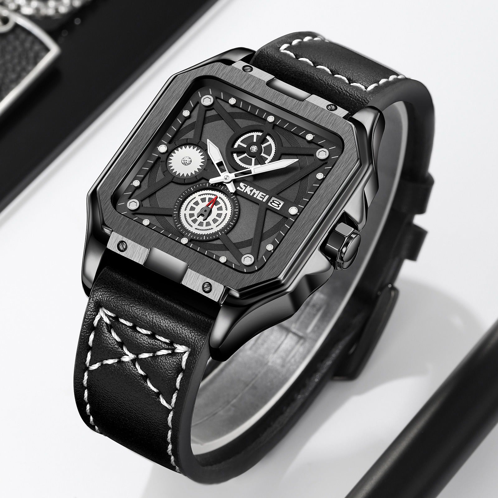 SKMEI - 9330 - Premium Down Second Square Dial Watch - black/black image 3