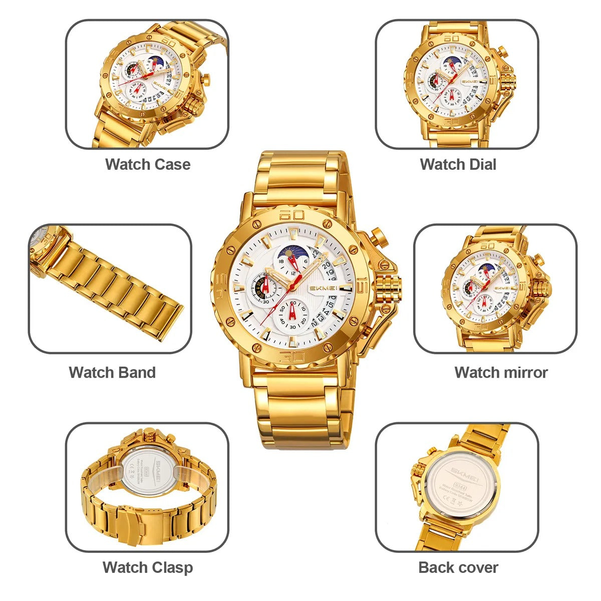 SKMEI - 9344 - Multifunctional Calendar Chronograph Sports Quartz Watch - gold/silver image 5