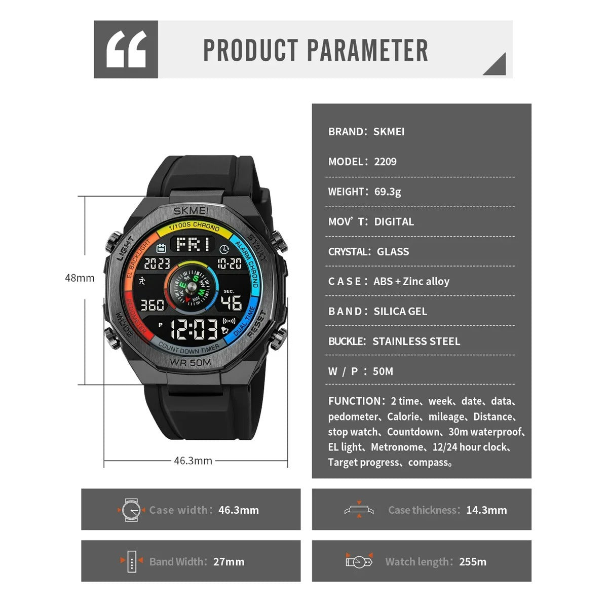 Skmei - 2209 - Digital Step Count Pedometer Watch - colorful/black image 7