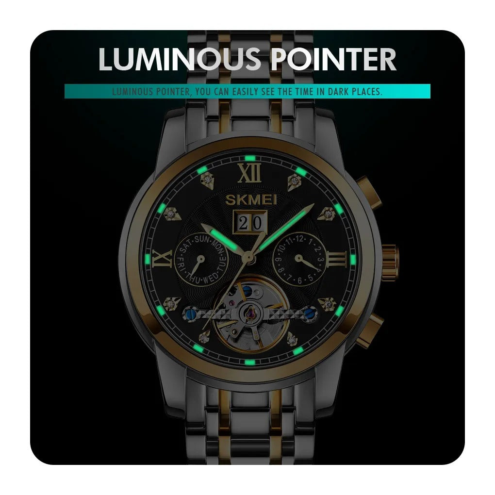 SKMEI - M029 - Automatic Movement Skeleton Watch - gold/silver black image 6