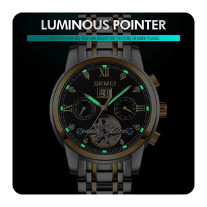 SKMEI - M029 - Automatic Movement Skeleton Watch - gold/silver black image 6