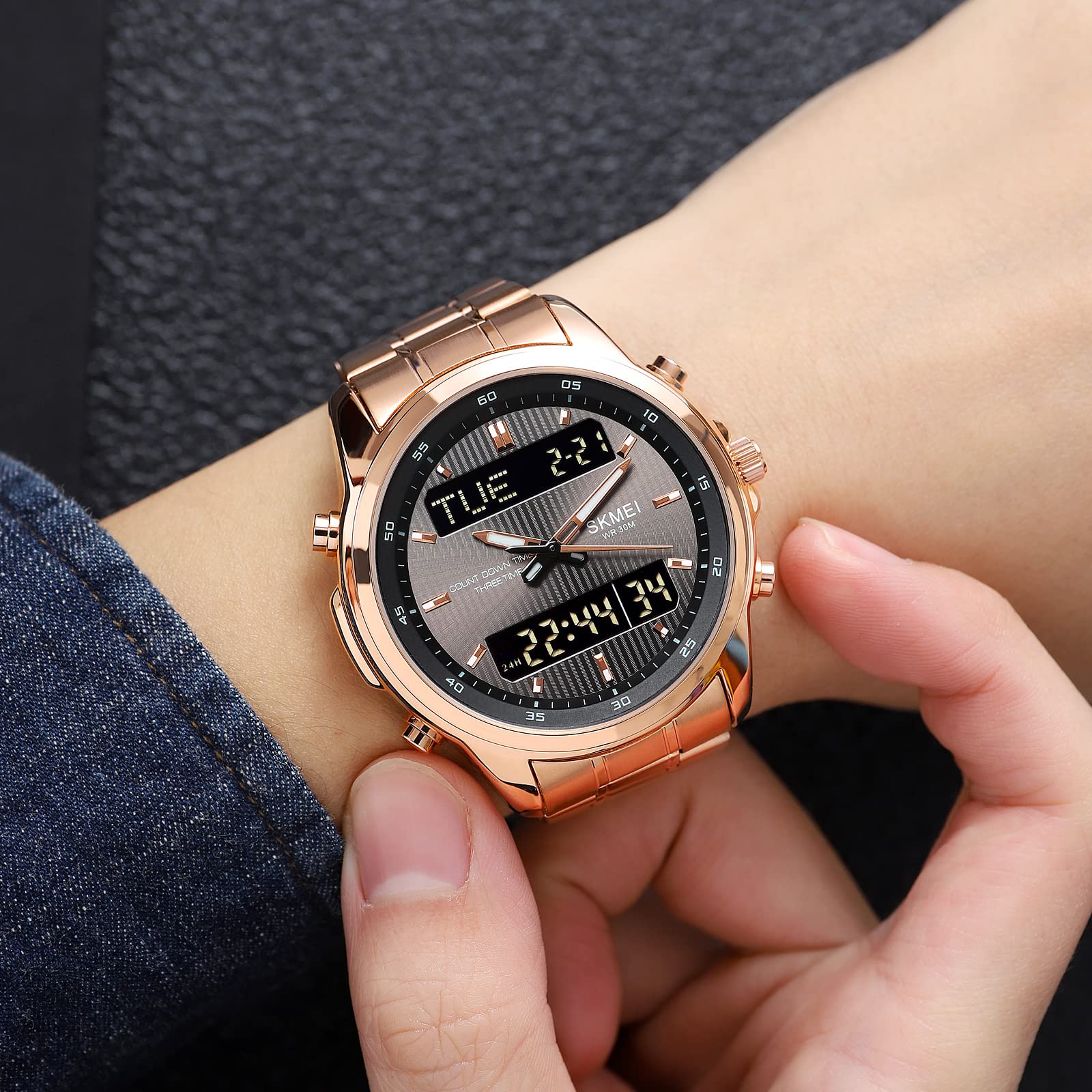 Skmei - 2049 - Multifunctional Waterproof Watch - Rosegold/Black image 3