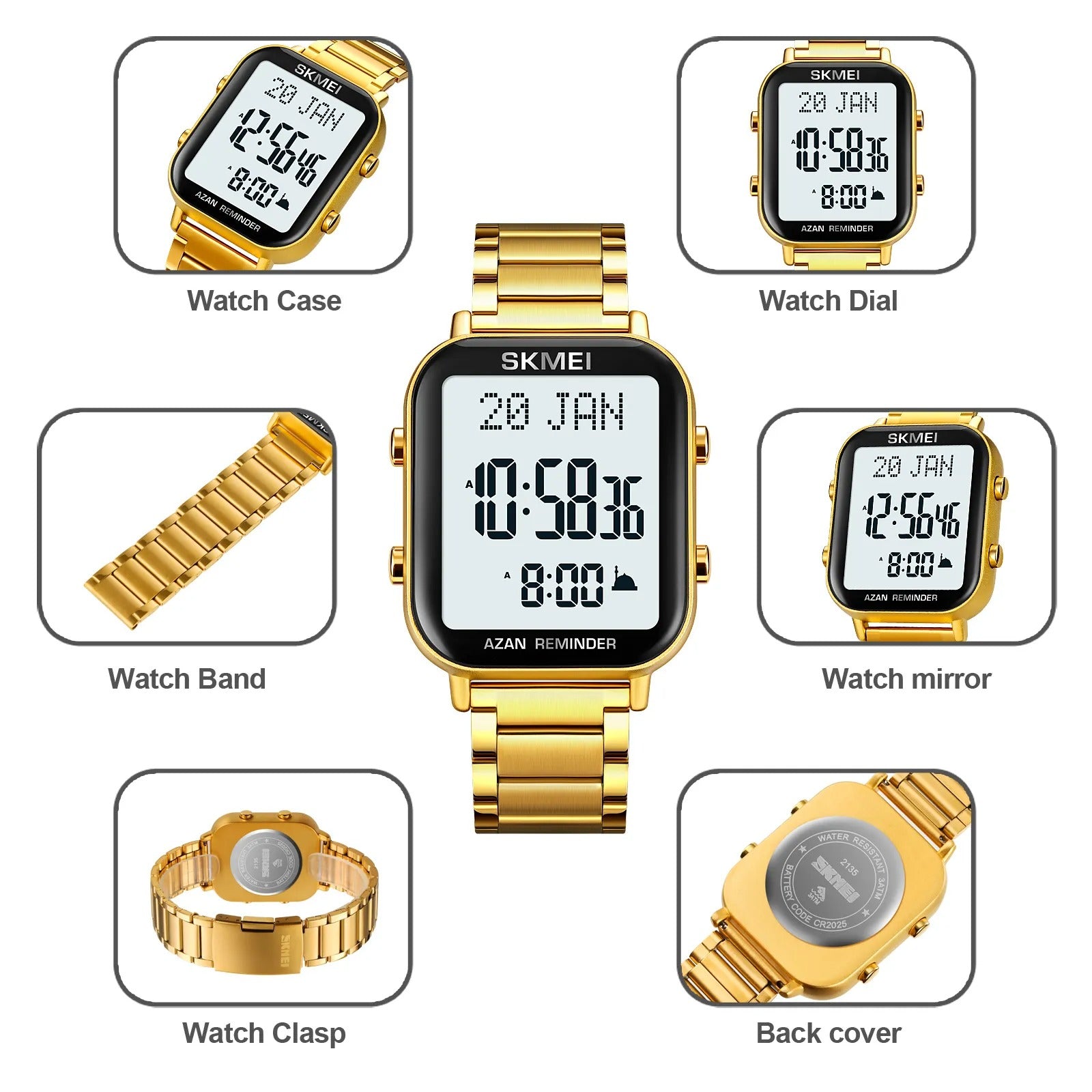 SKMEI - 2135 - Qibla Azan Time Reminder Prayer Watch - gold image 6
