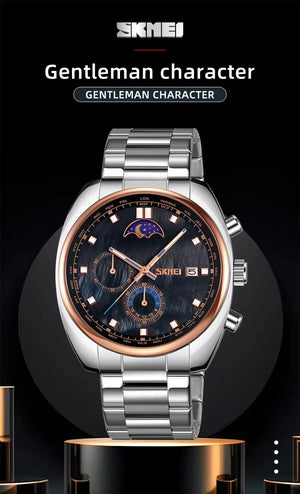 SKMEI - 9325 - Quartz Luxury Moon Phase Chrono Watch - RoseGold/Black image 6