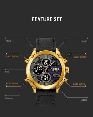 Skmei - 1975(strap)- Luminous 30m Waterproof Mutifunctional - Gold/Black-White image 3