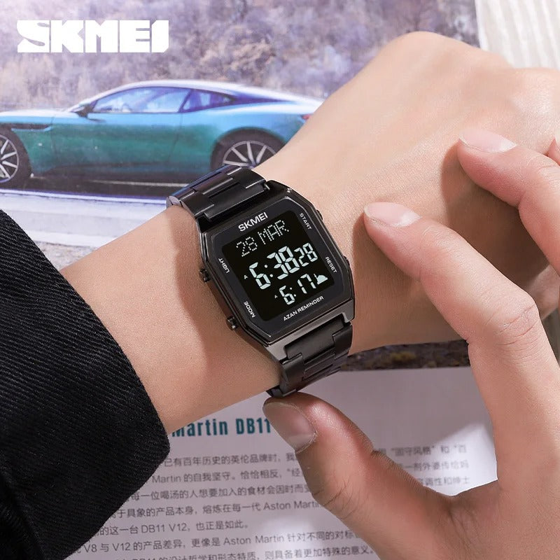 SKMEI - 1763 - Qibla Azan Time Reminder Prayer Watch - black/black image 2