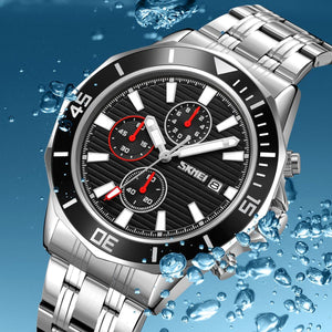 SKMEI - 9335 - Luxury Quartz Chronograph Stainless Steel Watch - silver/black image 2