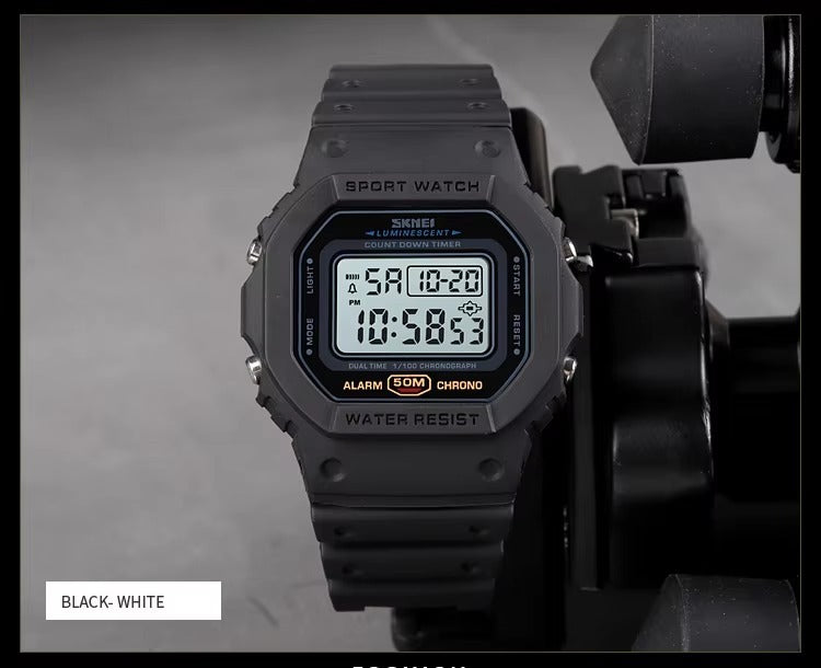 SKMEI - 1628 - Classic Digital Sports Watch - Black/White image 1