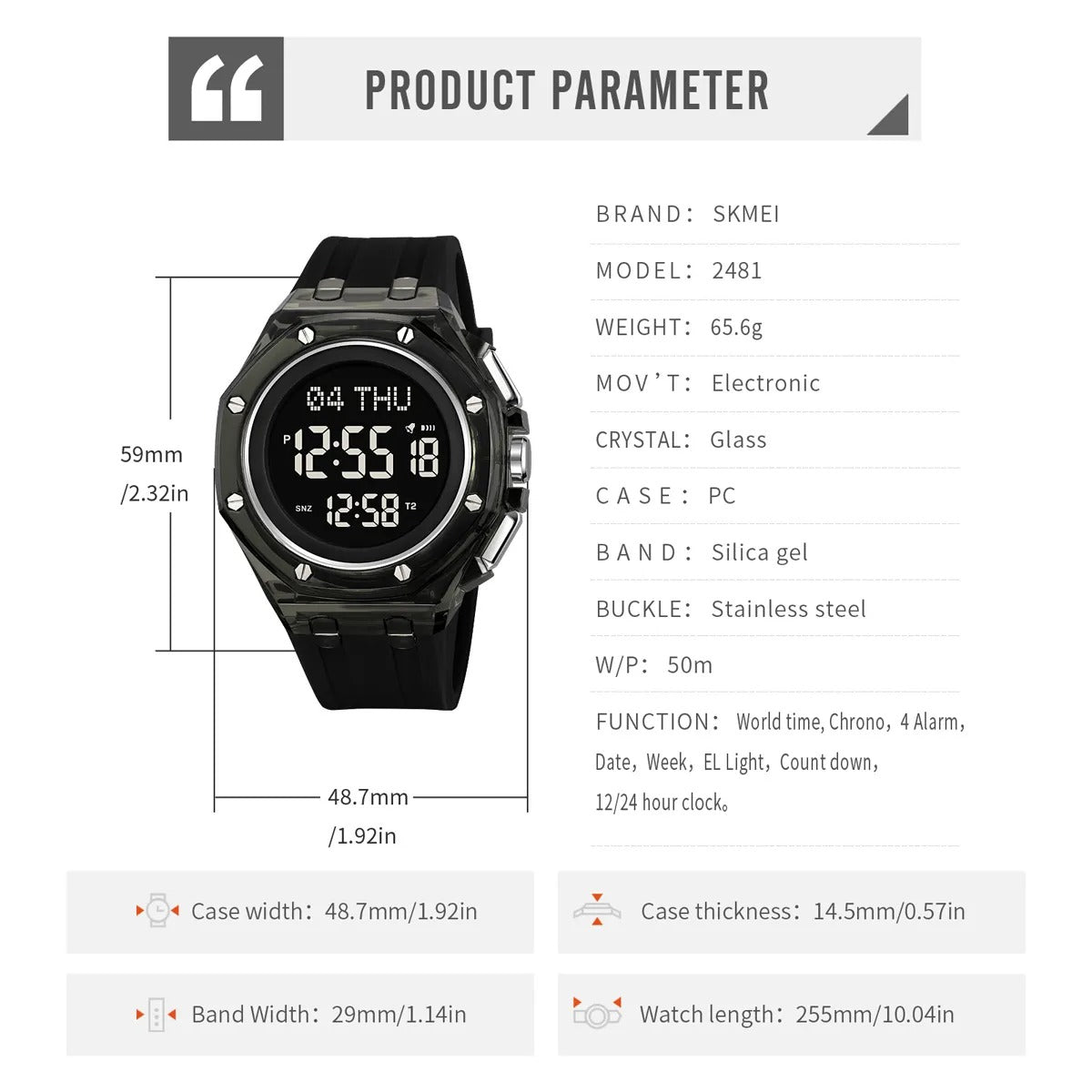 Skmei - 2481 - Heavy Duty Sports Digital Watch - black-black image 4
