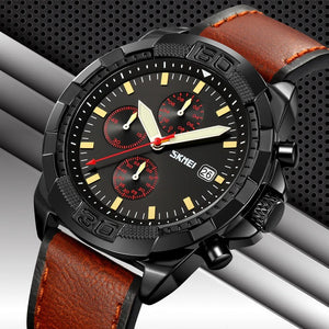 SKMEI - 9347 - Chronograph High Quality Luxury Watch - Brown/Black image 1