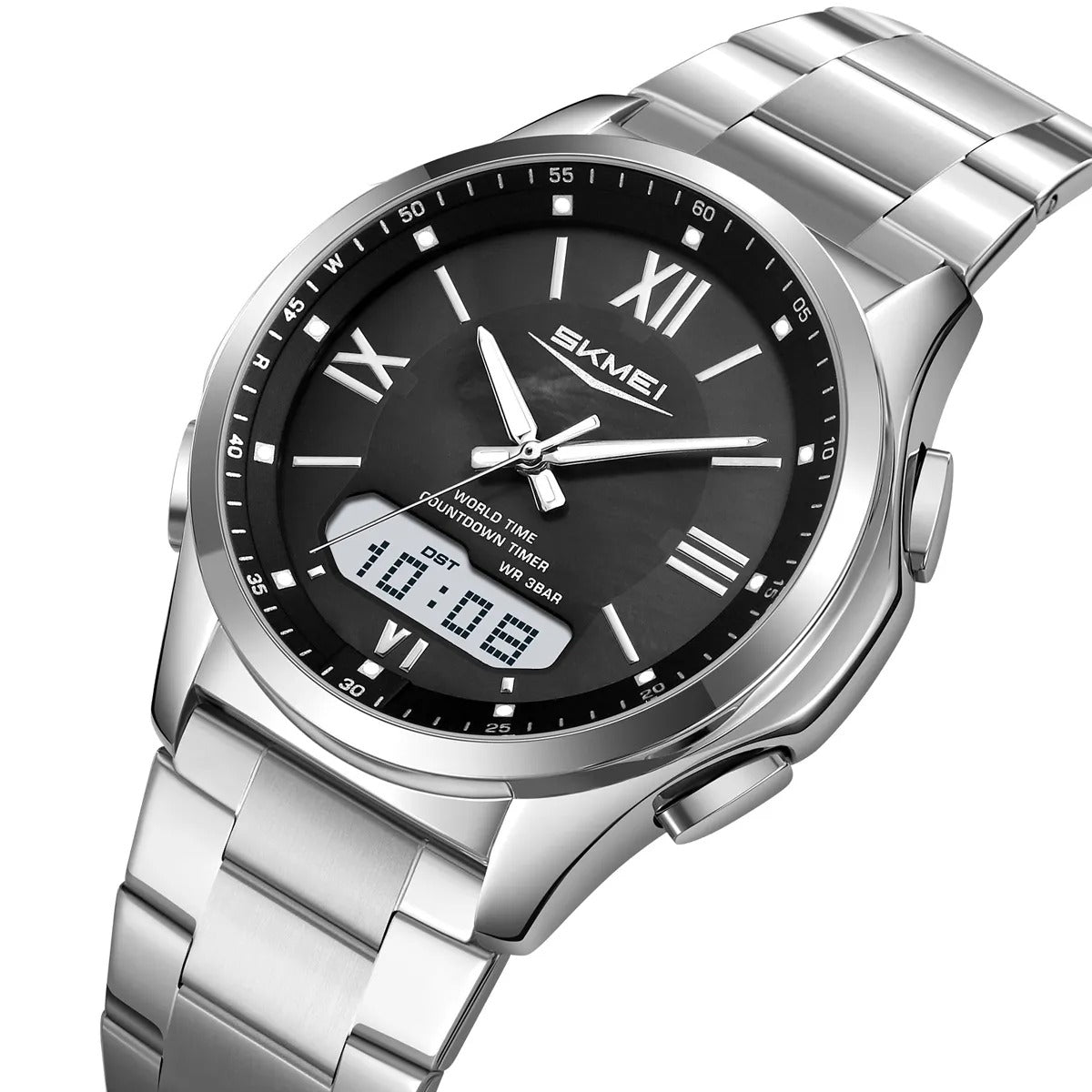 SKMEI 2459 Analog Digital World Time Sports Watch - silver/black image 0
