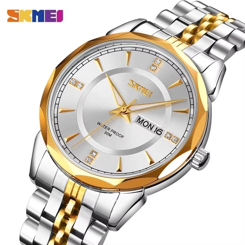 SKMEI - 9268 - Quartz Stainless Steel Luxury Analog Watch - silver/gold-silver image 0