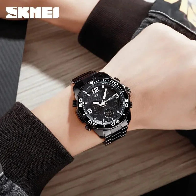Skmei - 1649 - Rotatable Ring Quartz MultiFunctional Watch - Black image 4