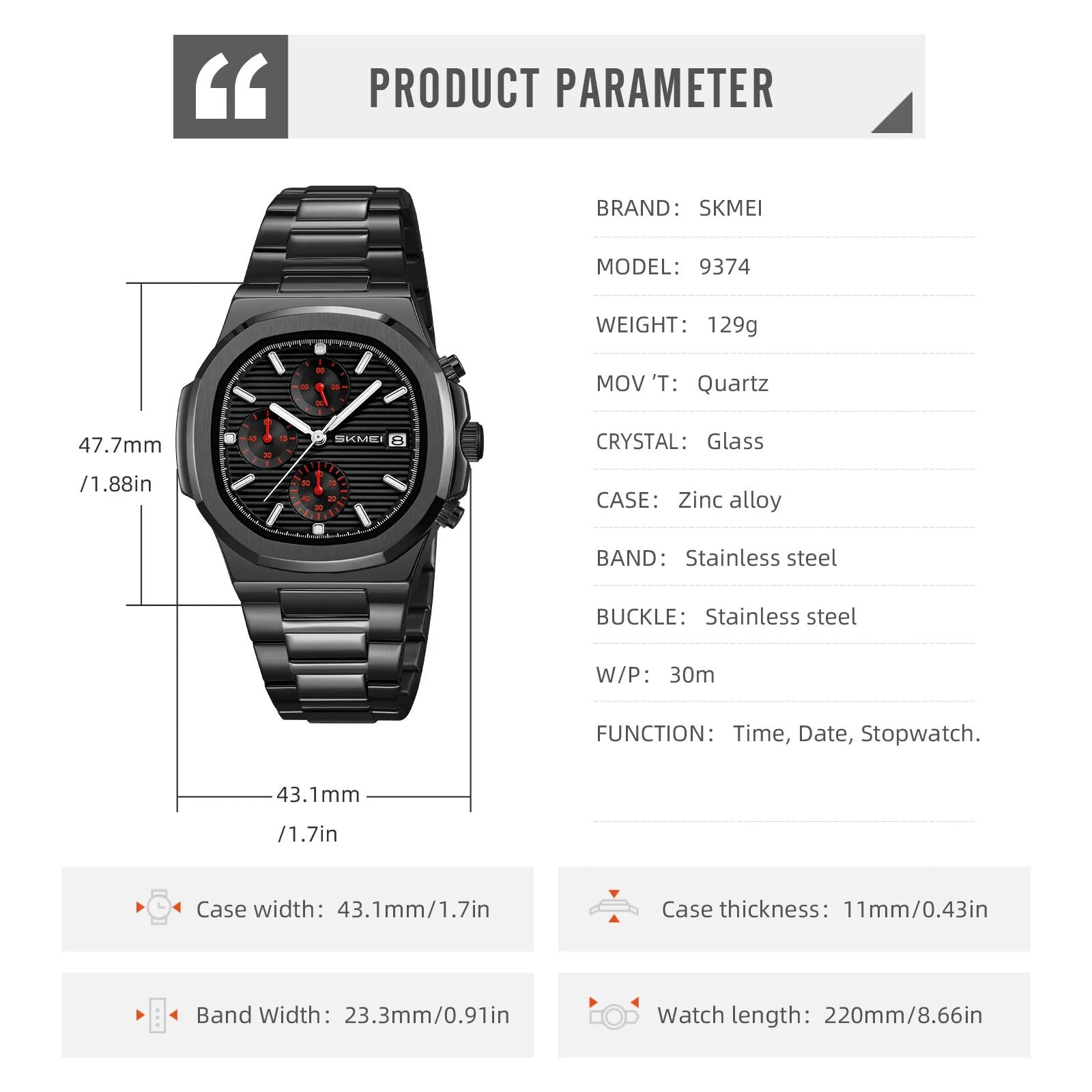 Skmei – 9374 – Chronograph Edition Watch – Black/Black image 4