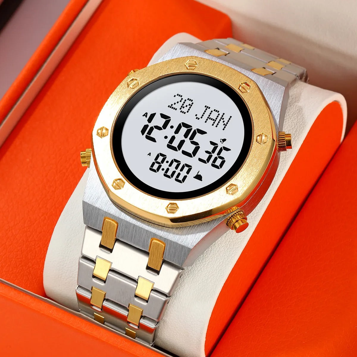 SKMEI - 2043 - Qibla Azan Time Reminder Prayer Watch - silver/gold-white image 4